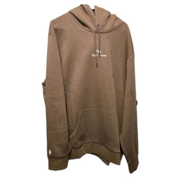 POLO RALPH LAUREN MENS DOUBLE KNIT LOGO PULLOVER HOODIE KHAKI BROWN $168 NEW 🔥 - Picture 2 of 7